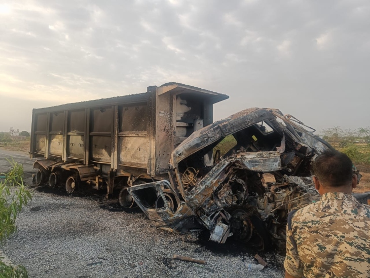 You are currently viewing ग्वालियर-मुरैना बॉर्डर पर भयंकर सड़क हादसा: तेज रफ्तार ट्रक की टक्कर से लगी आग, चालक सीट पर ही जिंदा जल गया!