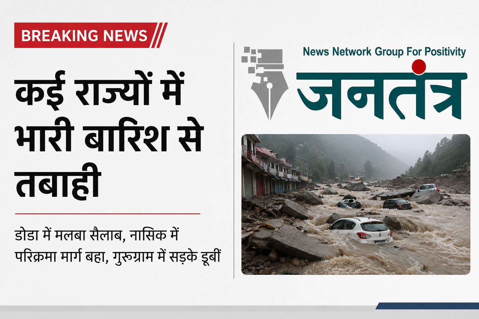 देशभर में बारिश का कहर: डोडा में मलबे और चट्टानों का सैलाब, नासिक का परिक्रमा मार्ग बहा; गुरुग्राम की सड़कें जलमग्न